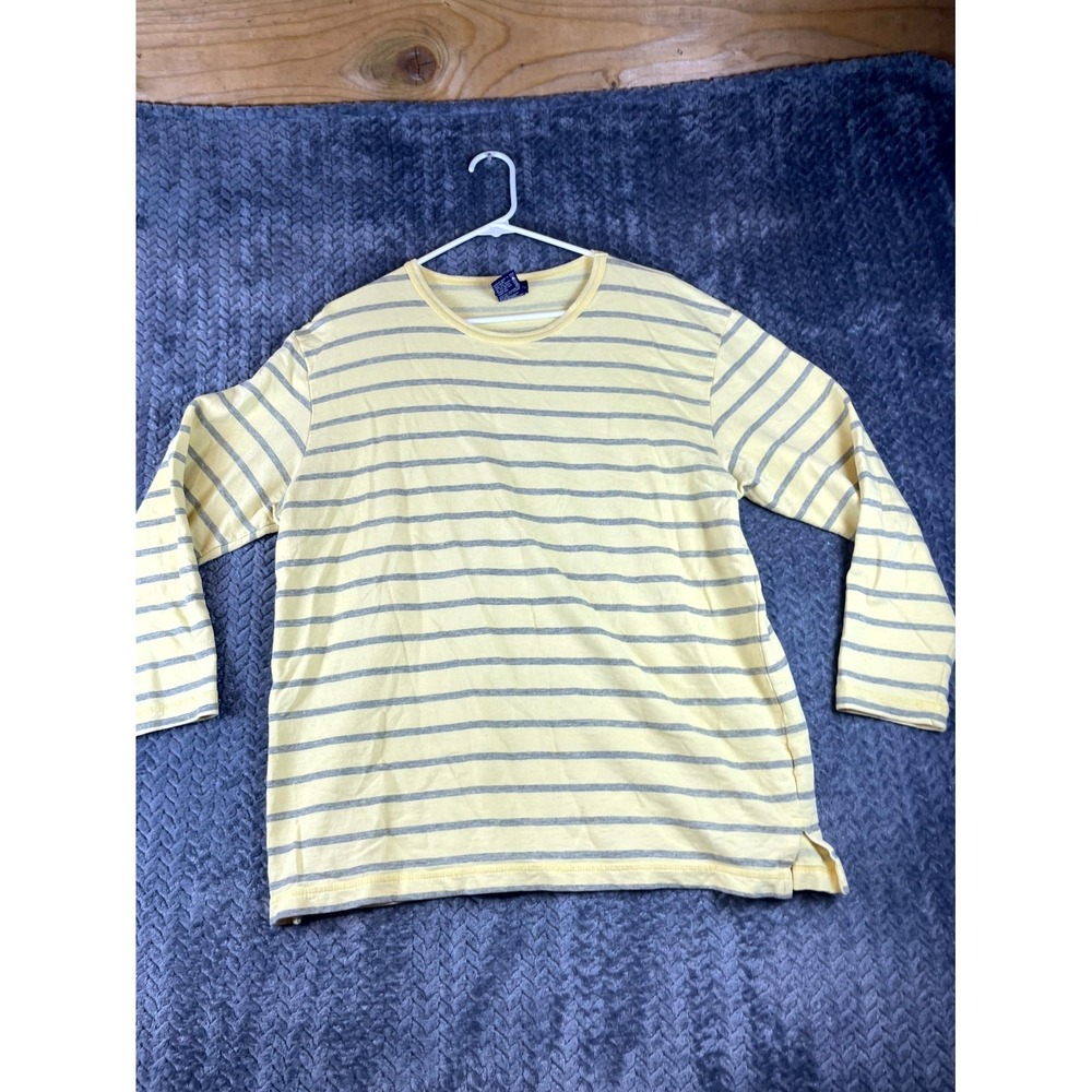 Catalina T Shirt Womens M 8/10 Yellow Gray Cotton Horizontal Striped Side Slit